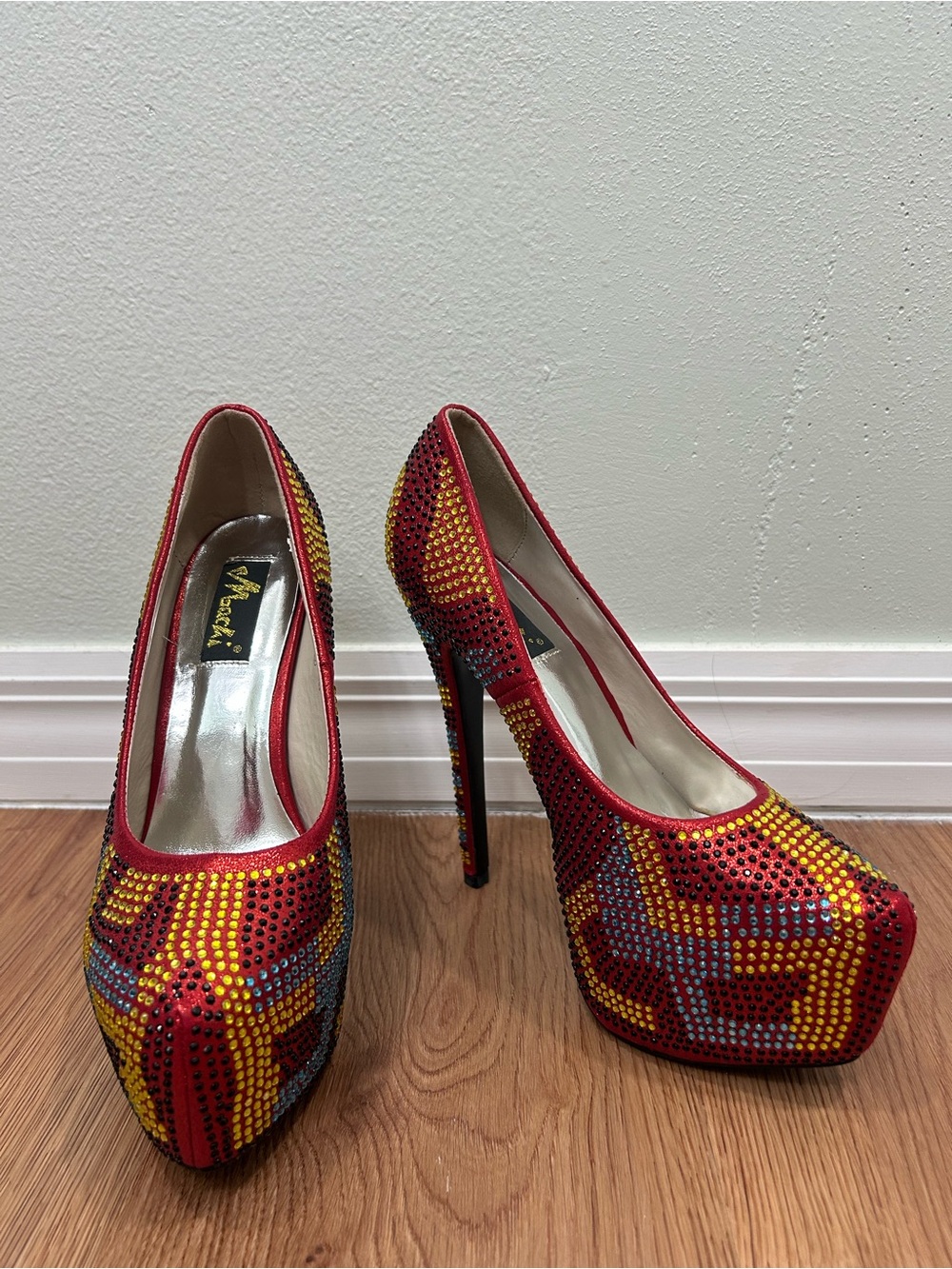Red Crystal-Embellished Platform Stiletto Pumps